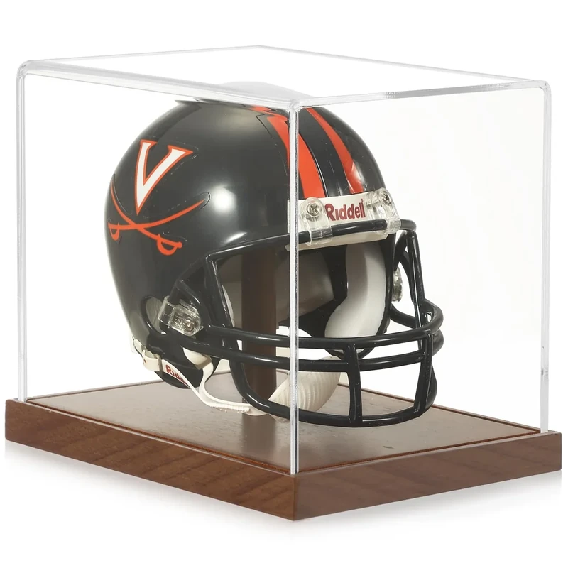 JupDec Mini Helmet Display Case, Acrylic Clear 1/2 Football Baseball Helmet Showcase, UV Protection Souvenirs and Collectibles Box with Solid Wood Base & Riser, Ideal Gift for Sports Enthusiast