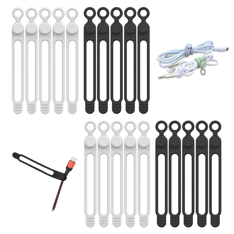 UMUST 20pcs Silicone Cable Ties - Reusable Organizer for Home & Office