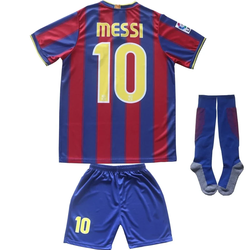 ORGBRAIN Barcelona Home Leo #10 Vintage 2009/2010 Limited Edition Soccer Kids Jersey Shorts Socks Set Youth Sizes (Blue, 26)