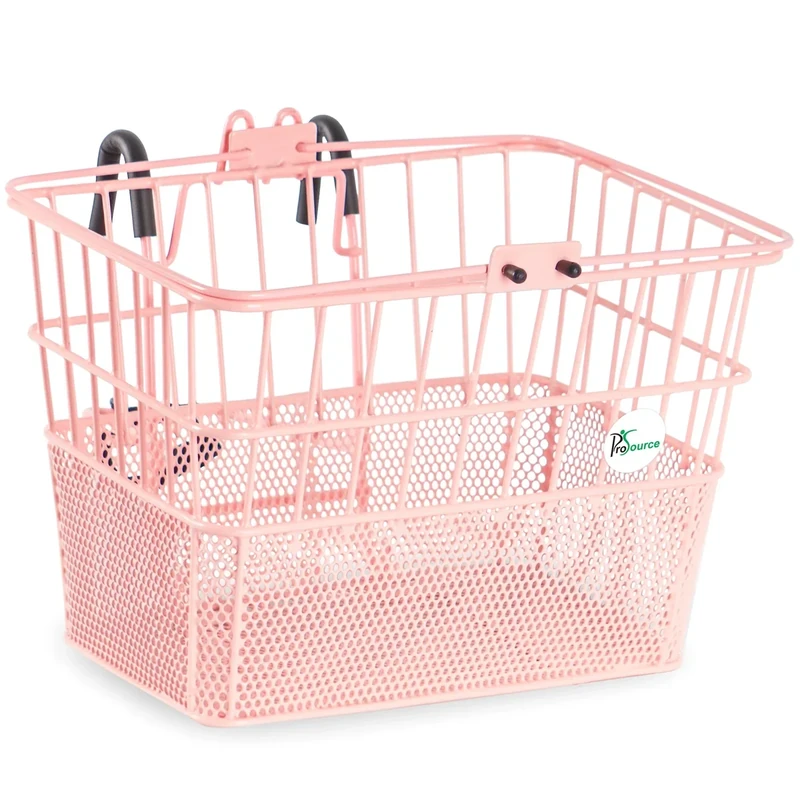 ProSource Wire Bike Basket Front for All Ages, Detachable Bicycle Front Basket with 15lbs Storage Capacity, Lightweight Steel Mesh Backing for Durable Daily Use, Blush - Image 1