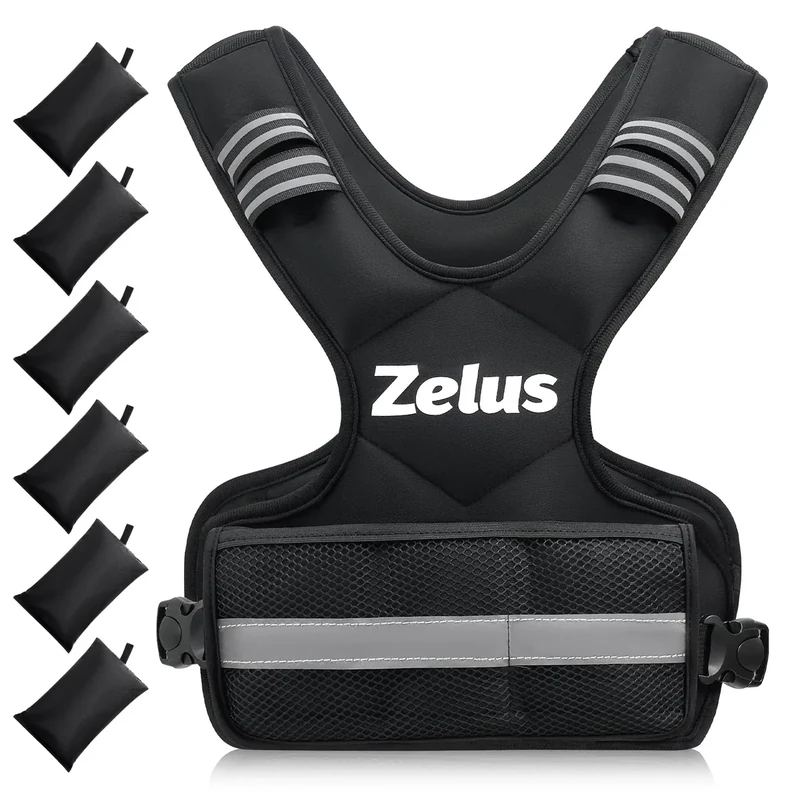 ZELUS Weighted Vest for Men and Women, Adjustable Body Weight Vest Exercise Set for Workouts, 4-10lb/11-20lb/20-32lb with 6 Ironsand Weights for Cardio Strength Training Walking Jogging, 4-10lb. Black