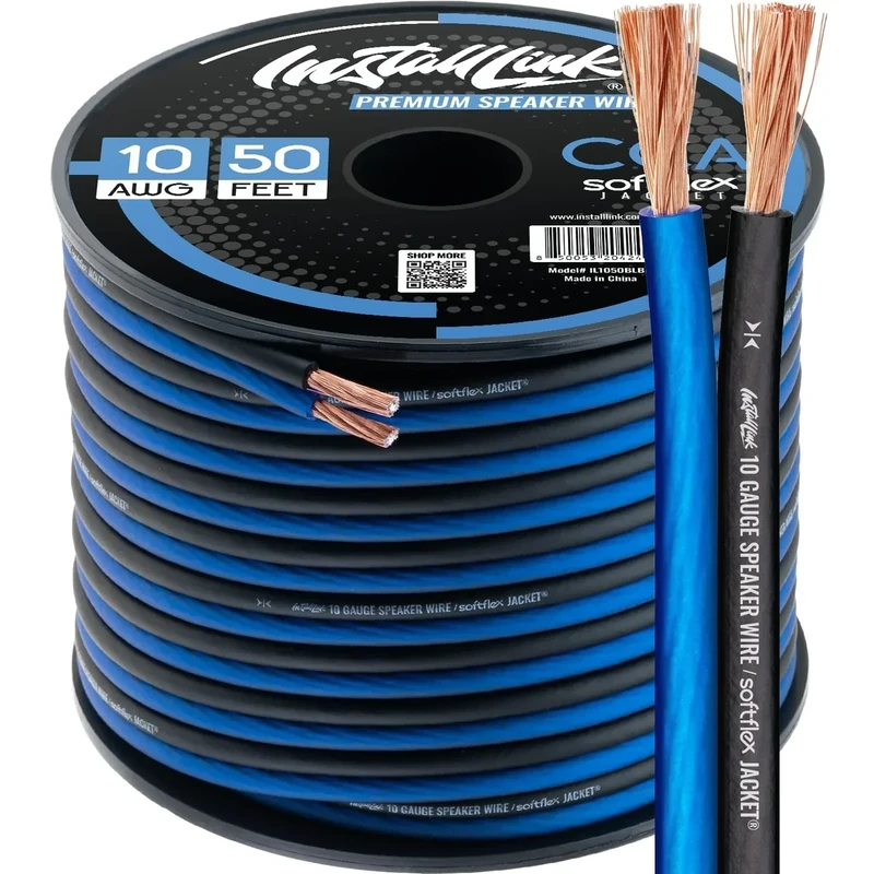 Install Link 10 AWG Gauge Speaker Wire Cable (50 Feet) Stereo, Car or Home Theater, CCA