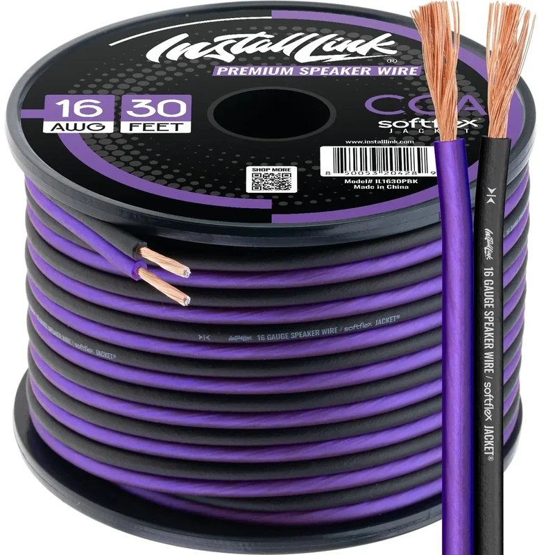 Install Link 16 AWG Speaker Wire - 30ft Frosted Purple/Black CCA