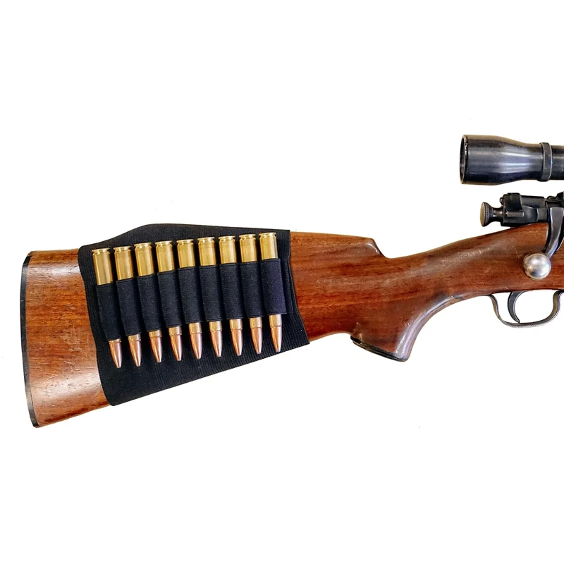 TACTICAL BOY - Elastic Buttstock Shell Holder for Rifles - Universal Fit, Holds 9 Cartridges for Easy Access, Durable Rifle Butt Cuff Cartridge Holder