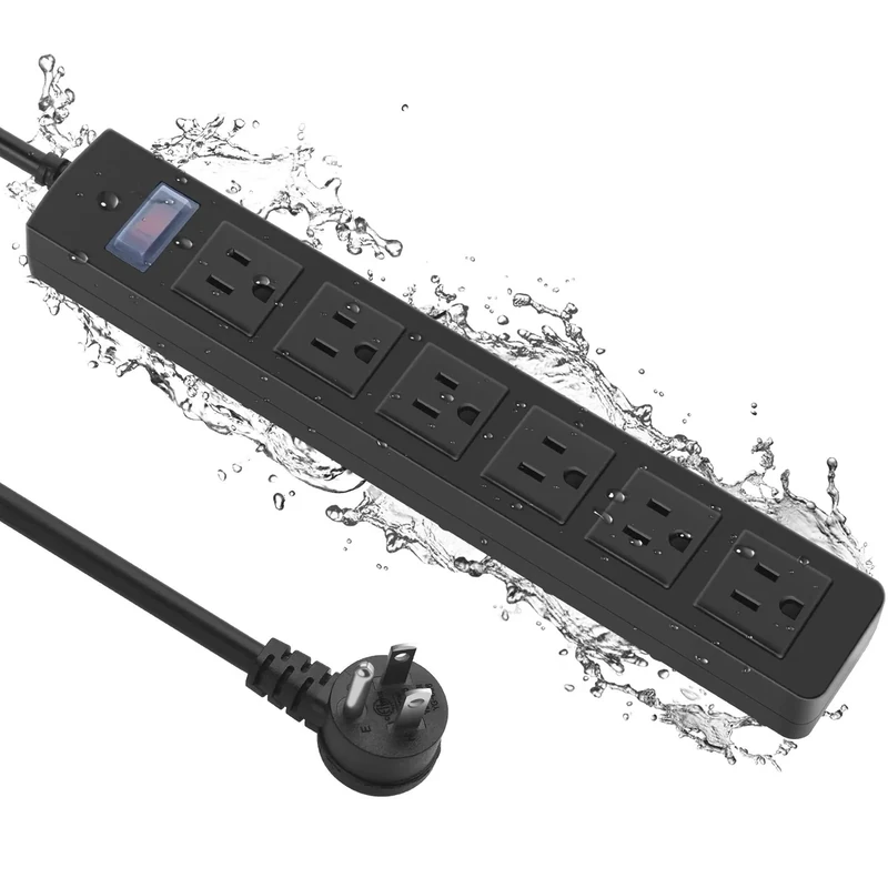CCCEI Waterproof Outdoor Power Strip - 6 Outlets, 15ft Cord, Black