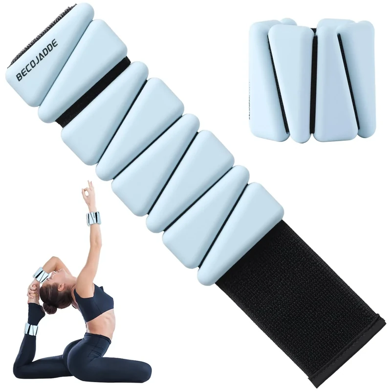 BECOJADDE Ankle Weights Set of 2 (1 lb Each) Adjustable Wrist Weights for Women Men Wearable Arm Leg Weight for Pilates, Running, Walking, Workout, Yoga, Sky Blue