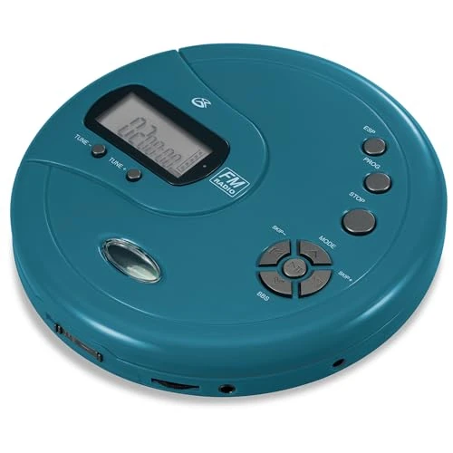 GPX PC332B Portable CD Player with Anti-Skip Protection, FM Radio and Stereo Earbuds (Blue Coral)