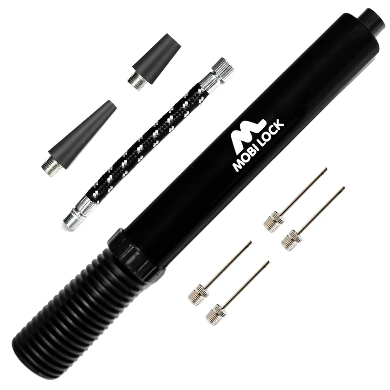 Mobi Lock Double Action Pump for Quick and Easy Ball Inflation - Includes 1 Hose, 4 Pump Needles, and 2 Adapters
