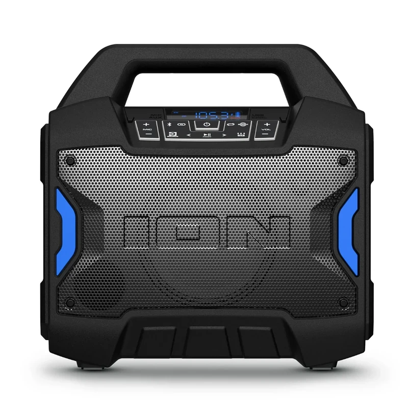 ION Tailgater Boom - Outdoor Portable Bluetooth Speaker with Mic in, FM Radio, USB Port, Battery, IPX5 Water-Resistant, Wireless Stereo-Link, App, 60W