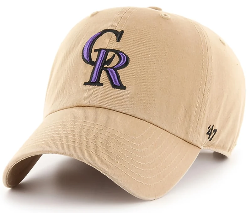 47 Brand MLB Khaki Primary Logo Clean Up Adjustable Strap Baseball Dad Hat Cap, Adult One Size Fits All - Colorado Rockies - Khaki