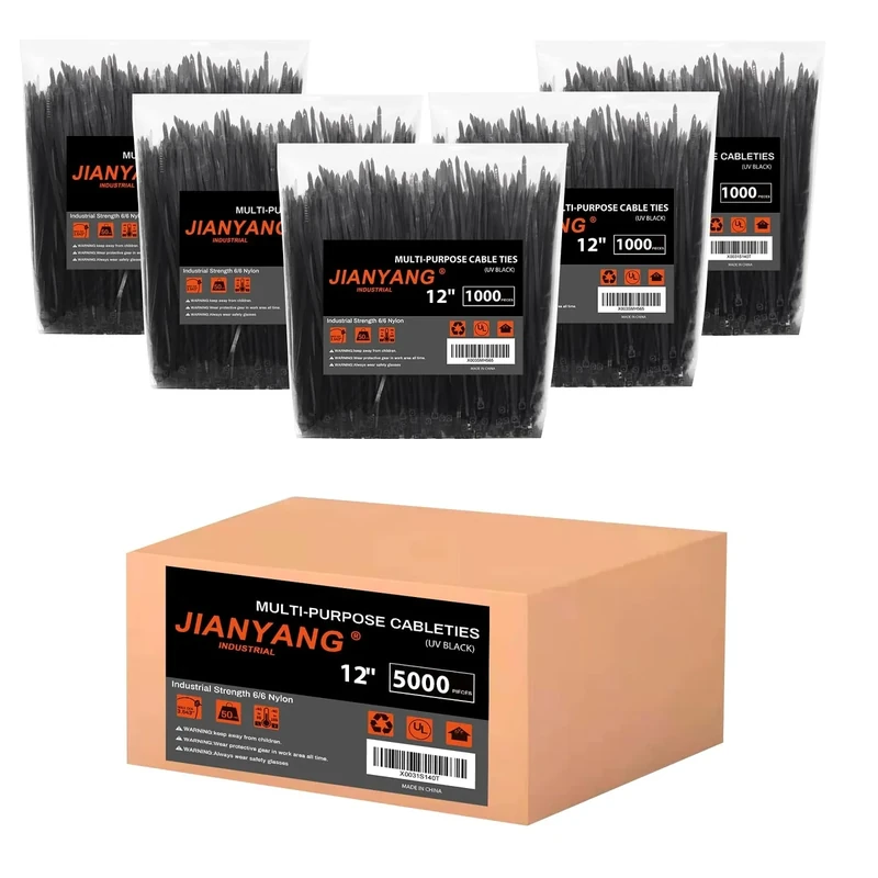 12 Inch Zip Ties Double Sided Toothed (Bulk 5000 Pack),70 LBS Tensile Strength Heavy Duty Cable Wire Ties With Self-Locking Adjustable More Durable Nylon Tie Wraps for Indoor Outdoor