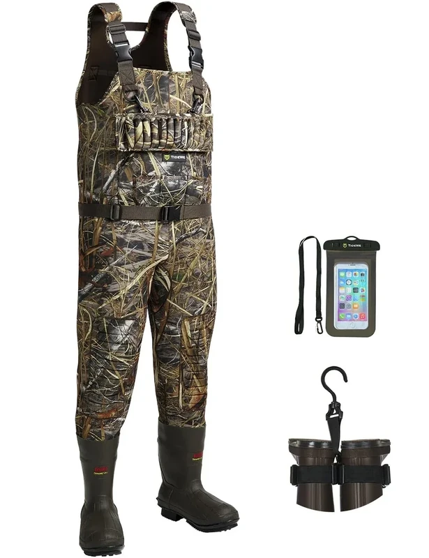 TIDEWE Hunting Wader, 5mm Neoprene Fleece-Lined Chest Waders with 1600 Gram Insulation Rubber Boots, Waterproof Liquild Sealed Bootfoot Chest Wader for Fishing, Hunting Next Camo 13