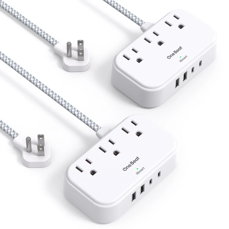 One Beat 2-Pack Cruise Power Strip - 5ft Cord, 3 Outlets, 4 USB