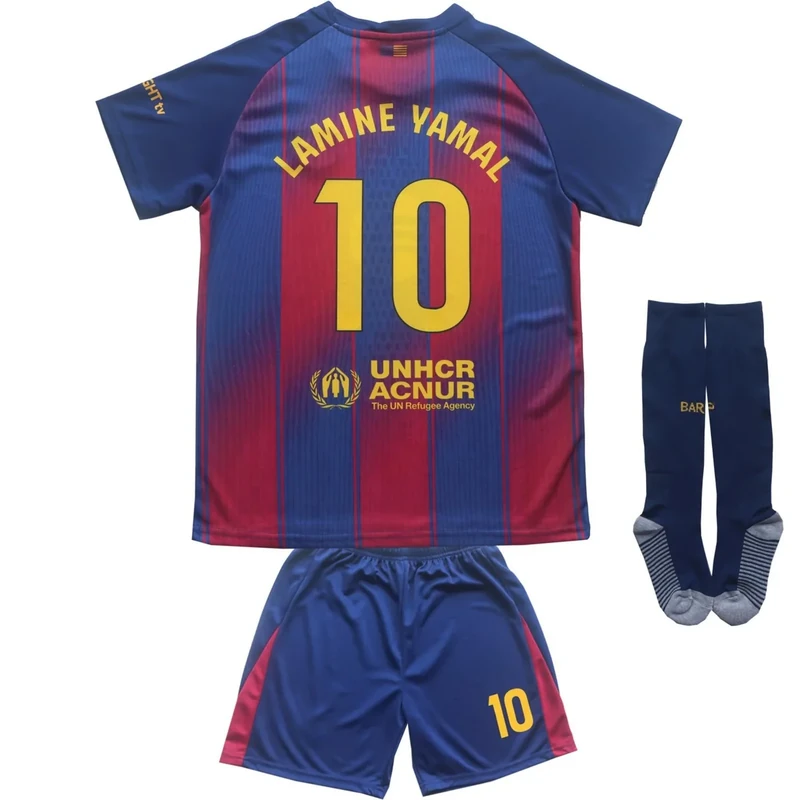 CEKFAX 2025/2026 Barca Home #10 Yamal Football Soccer Kids Jersey Shorts Socks Set Youth Sizes (Navy,30)