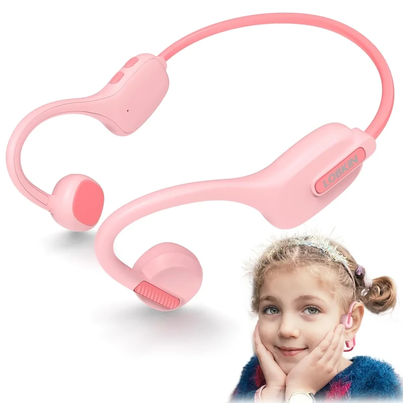 LOBKIN Kids Headphones Open Ear,Bluetooth 5.3 Air Conduction Wireless Lightweight Kids Earbuds IPX5 Waterproof with Microphone for School,Home and Outdoor Activities Gifts for Boys Girls
