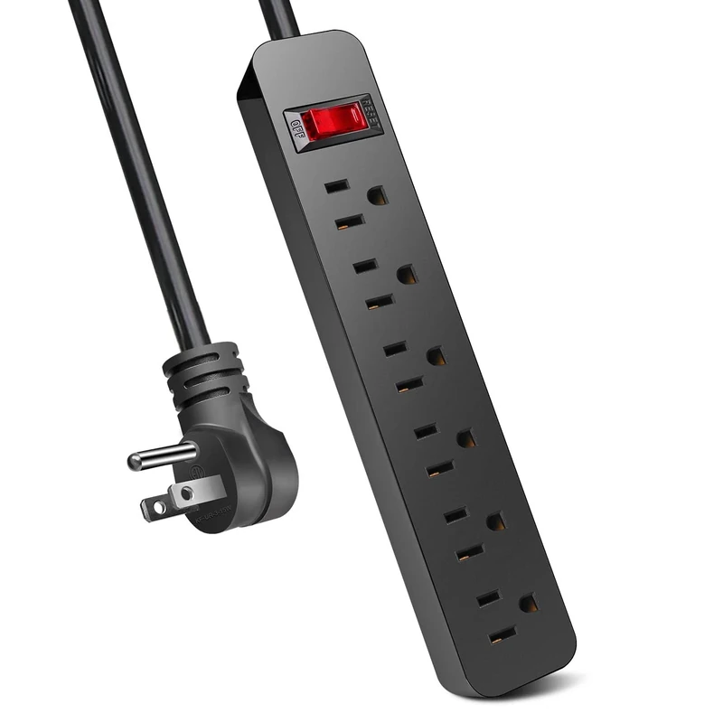 EXTRASTAR 10 Ft Extension Cord, 6 Outlets Power Strip,15A Build-in Circuit Breaker, 1875W, Mountable, Thin Flat Plug, Desktop Charging Station for Home School Office, Black