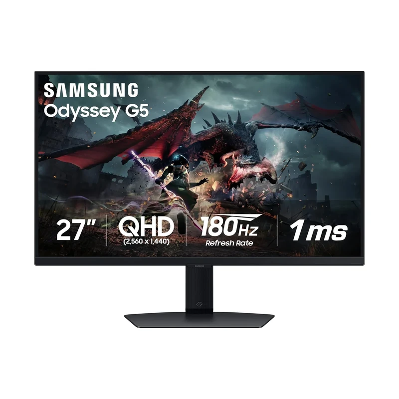 SAMSUNG 27-Inch Odyssey G50D Series QHD Fast IPS G-Sync Compatible Gaming Monitor, 1ms, VESA DisplayHDR 400, 180Hz, AMD FreeSync, Adjustable Stand, Eye Saver Mode, LS27DG500ENXZA