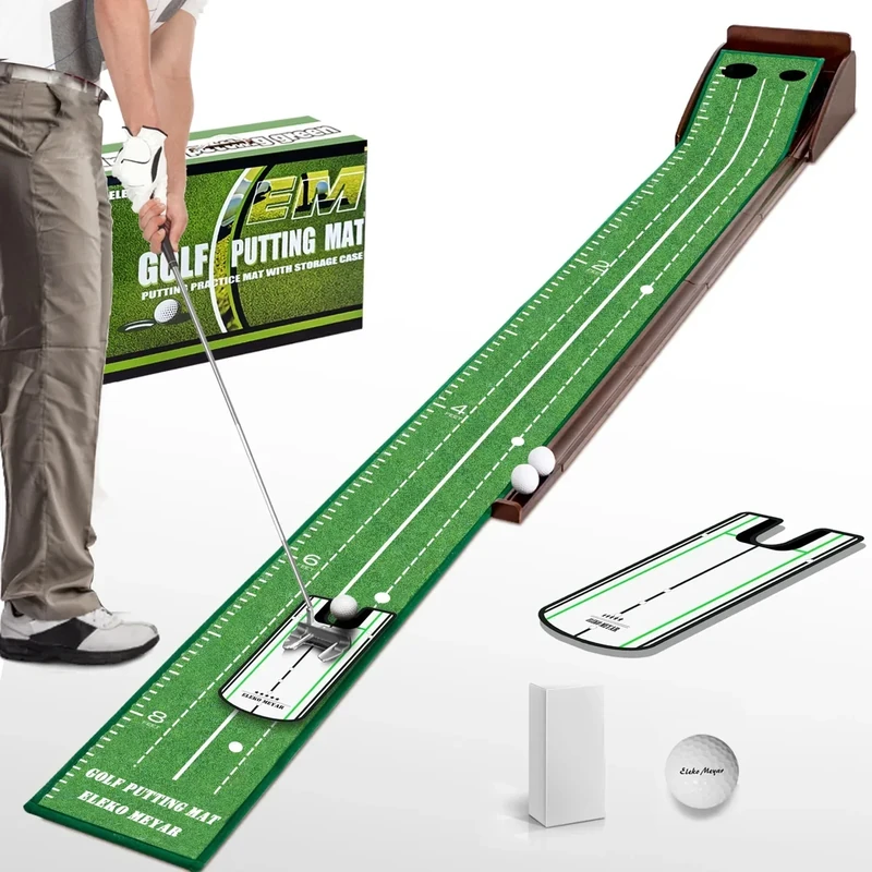 Eleko Meyar Golf Putting Mat, Portable Indoor Putting Green, Includes Putting Practice Ball, Wrinkle-Free Mat, Solid Wood Construction – Suitable for Office, Living Room,Outdoor, Golf Gifts