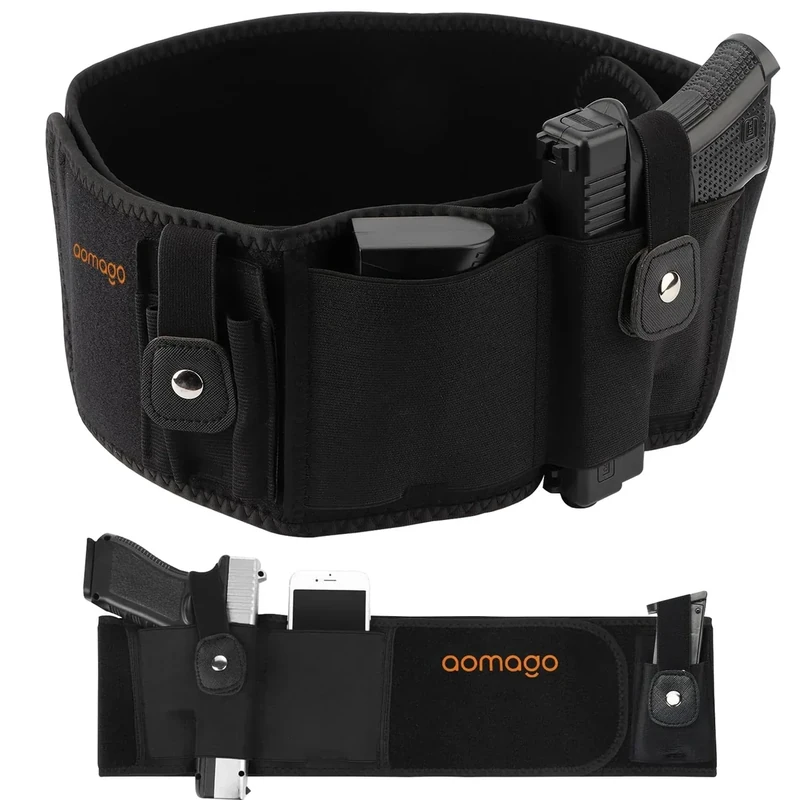 Aomago Belly Band Holster for Men Women: Gun Holsters for Pistols - Waist Holster Fits Smith and Wesson Glock 19, 17, 42, 43, P238, and Similar Guns for Most Pistols and Revolvers