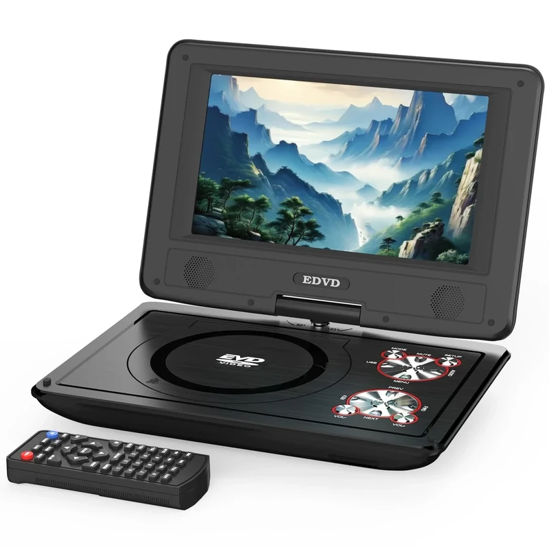 SQQBZZ DVD Player 9.5" Swivel Screen, 5hr Battery, Dual Speakers