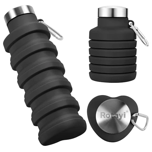 Rotayi Collapsible Water Bottle, BPA-Free Leak-Proof Foldable Design with Carabiner, Lightweight Durable for Gym, Travel, Camping, Hiking, Sports-Red Black Gradient