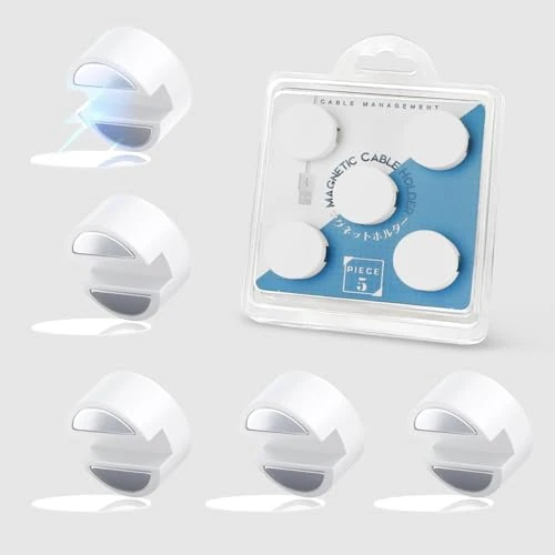Maveek Cable Holder Clips, 5 Pcs Magnetic Cable Clips Strong Adhesive Cable Management Wire Clips, Cable Organisers Cable Tidy Clips for Desktop, Office, Home, Car (White)