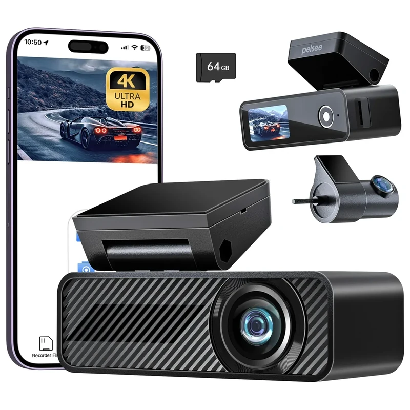 Pelsee P1 Duo Dual 4K Dash Cam - 64GB, 4K+1080P, WiFi, 1.5" IPS