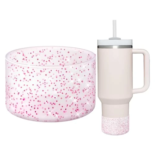 WUQID Protective Bling Silicone Boot Sleeve, Compatible with Stanley Tumbler 20-40oz & Hydro Flask Bottle 12oz-24oz, Glitter Reduces Dents Sleeve Cover for More Bottles/Tumblers Bottom of 2.83-2.95in