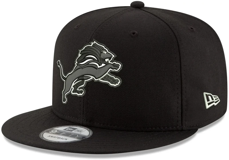 New Era NFL 9FIFTY Black White Adjustable Snapback Hat Cap One Size Fits All (Detroit Lions)