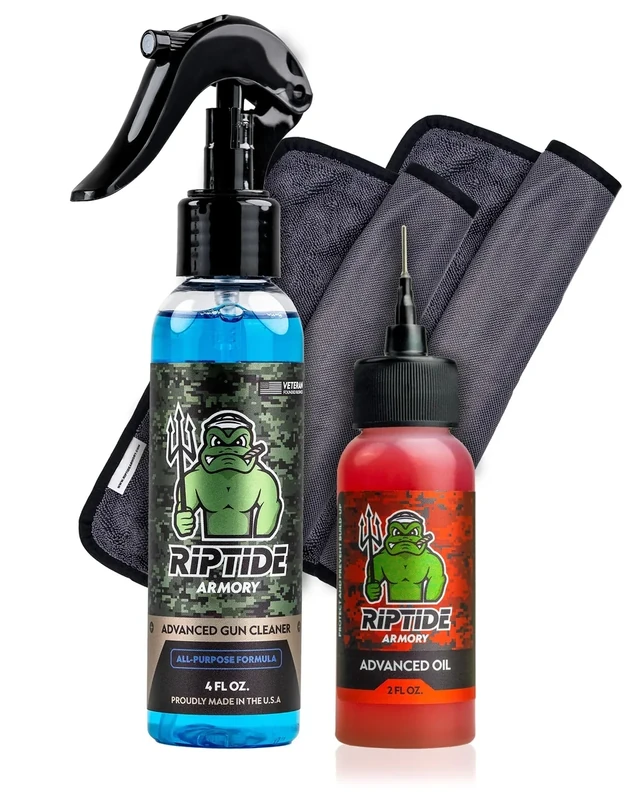Riptide Armory Advanced Gun Cleaner & Gun Oil Kit - Cleans, Lubes, Protects Targeted Long-Lasting Formula - Nano Coat Technology - Veteran Founded & Formulated by Former US Navy Seal (Towel Combo)