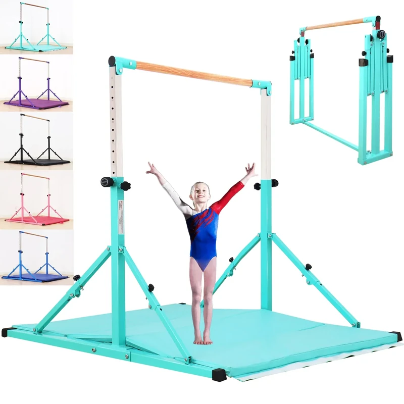 Marfual 5 Ft Fold Gymnastic Bar with Mat Kip Bar with Mat with Professional 4 Ft Width for Kids and Girl and Teenage Home and Club Use