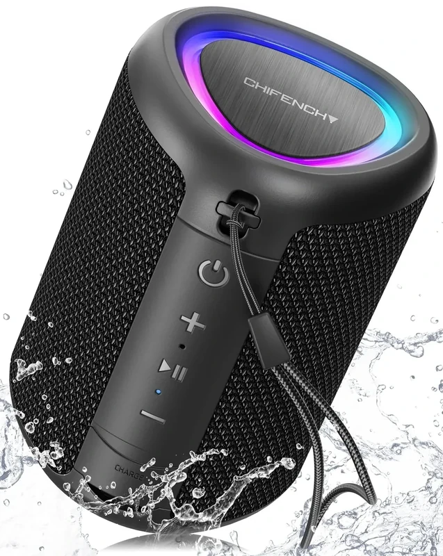 CHIFENCHY Portable Bluetooth Speaker - 15W, Lights, IPX5, BT5.3 TWS