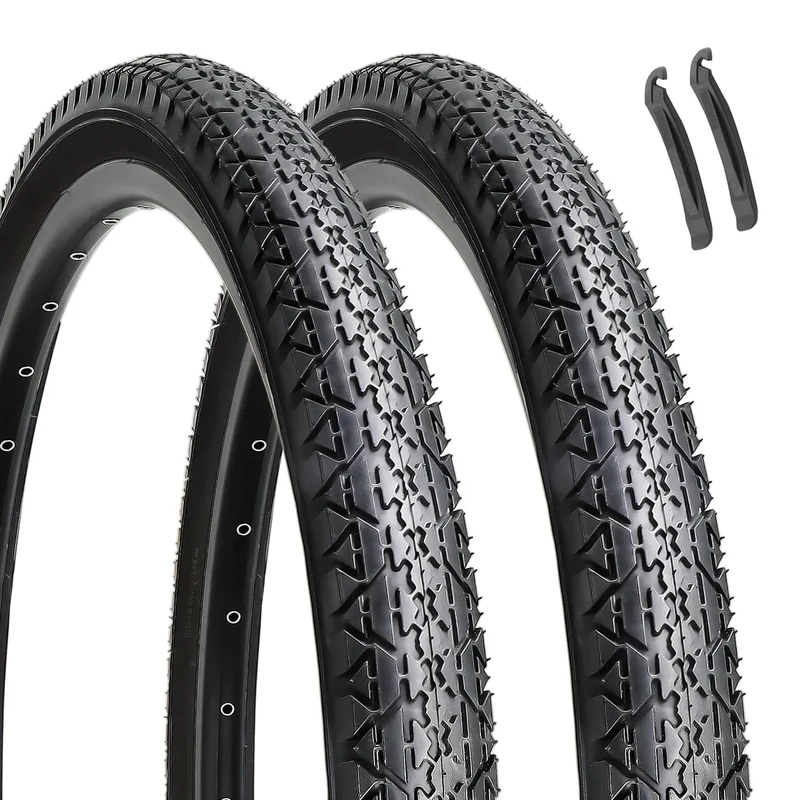Hycline 2-Pack Cruiser Bike Tires: 26x2.125 Inch Folding Replacement Puncture-Resistant High-Density Bicycle Tires with Pair Tire Levers for Beach or Urban City Commuter Bike-Black Walled