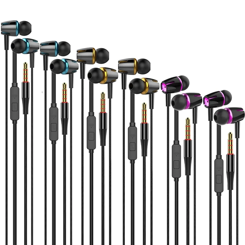 Cianyyee 6-Pack Wired Earbuds Mic - Bass, Noise Isolation, 3.5mm