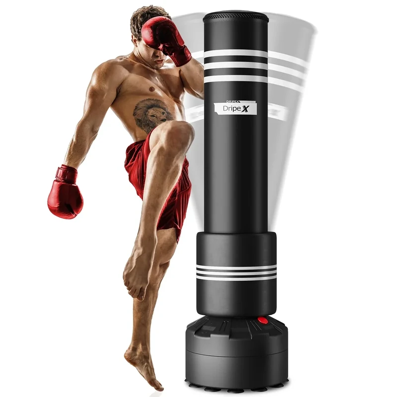 Dripex Freestanding Punching Bag, Heavy Punch Bag with Stand for Adults Teens, Men Standing Kickboxing Bag with Foam Protector, Suction Cup Base for Home Gym Office MMA Boxing Training