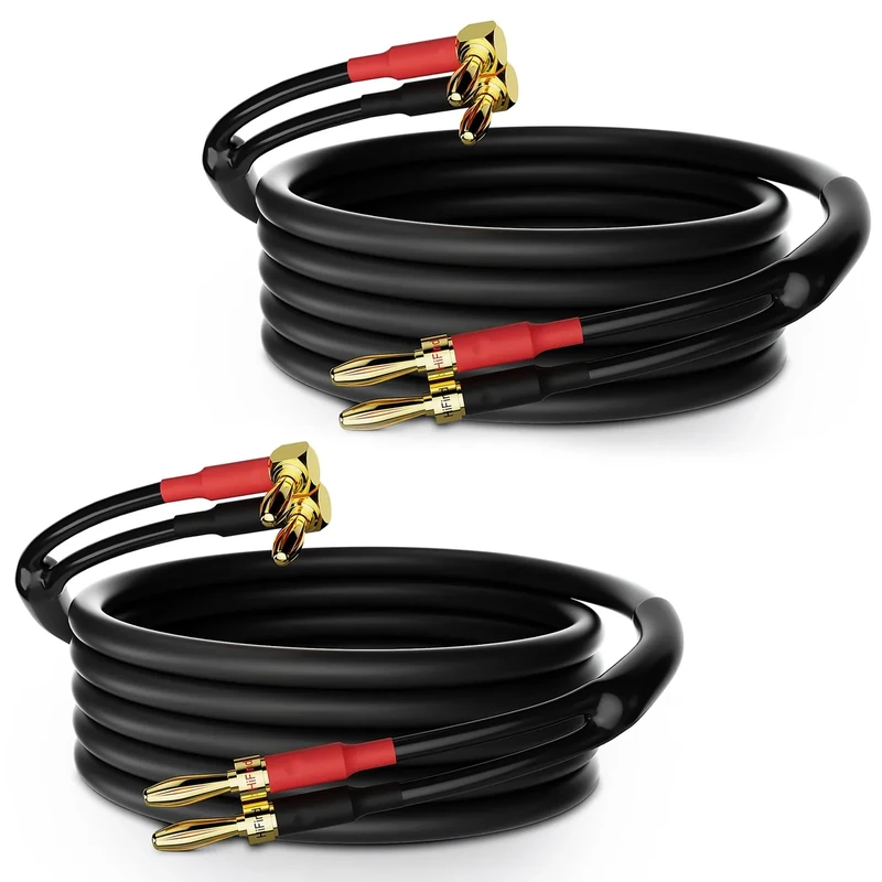 HiFind Speaker Cable Wire 3 Ft/2 Pack with Gold-Plated 90 Degree Angled to Straight Banana Tip Plugs-UL CL3 Rated-Indoor&Outdoor-16 AWG Tinned Copper for Bi-Wire Bi-Amp HiFi Sound