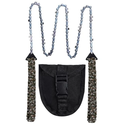 Sucrain Pocket Chainsaw with Paracord Handle, Folding Chain Hand Saw, Emergency Outdoor Survival Gear for Camping, Hunting, Hiking, Cutting Wood & Tree (Camouflage, 16 Teeth, 36''Long)