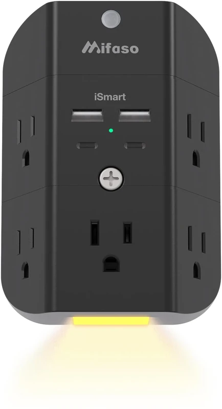 Surge Protector Outlet Extender with Night Light, 5-Outlet Splitter and 4 USB Ports (2 USB C Charger), Multi Plug Wall Outlet for Home, Dorm Room Essentials