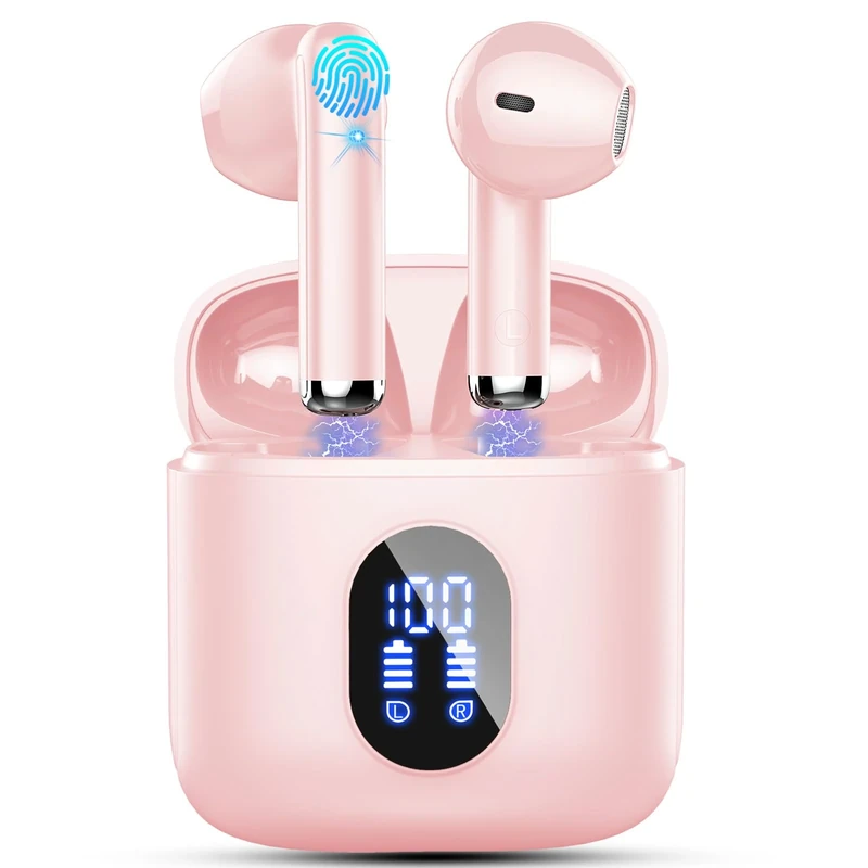 Rinsmola Wireless Earbuds, Bluetooth Earbuds Hi-Fi Stereo, Mini Ear Buds with 4 ENC Mic, Bluetooth Headphones in Ear, USB-C LED Charging Case, IP7 Waterproof Wireless Earphones for Android iOS