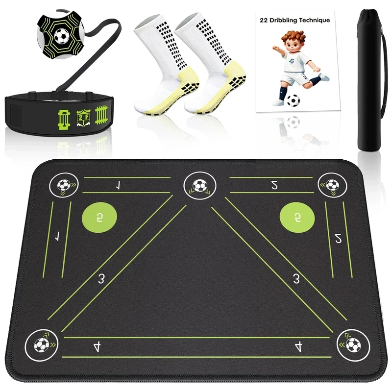 2F22E Soccer Training Mat Professional Grade - Anti-Slip/Shock Absorbing Soccer Footwork, Agility & Dribbling Equipment |Indoor/Outdoor Waterproof Silent Practice Mat (Green)