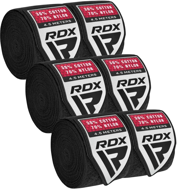 RDX Boxing Hand Wraps 4.5M / 180 Inches – Mexican Style Semi-Elastic MMA Inner Gloves - Wrist Support for Muay Thai, Kickboxing, BJJ, Karate - Thumb Loop & Hook and Loop Closure - Cotton & Nylon Blend