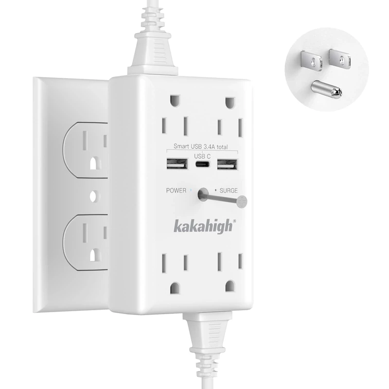 kakahigh 8-Outlet Wall Surge Protector with USB-C, 1680J, 1875W
