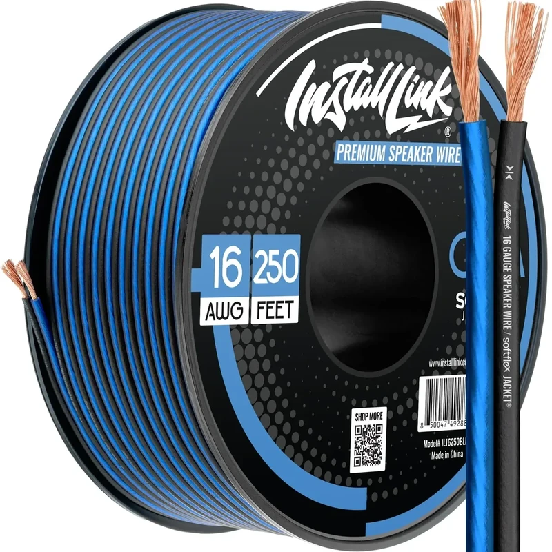 Install Link 16 AWG Speaker Wire - 250 ft Blue/Black CCA Cable