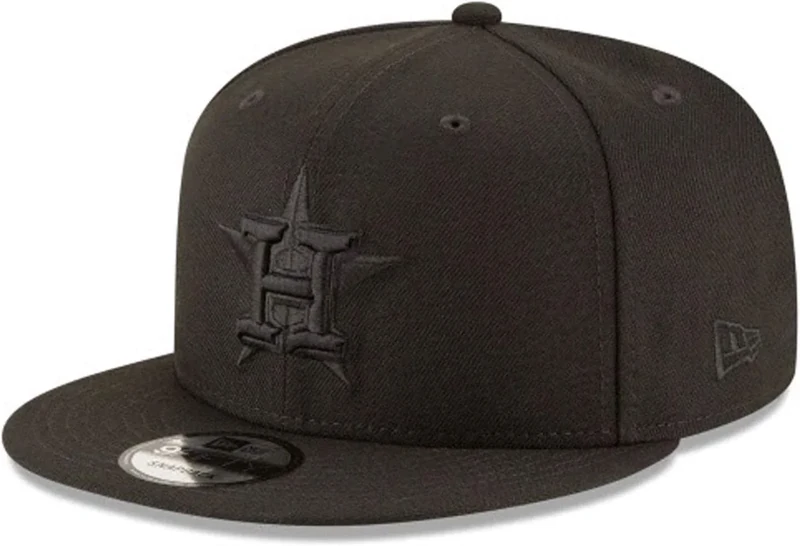 New Era MLB 9FIFTY Black Black Primary Logo Team Adjustable Snapback Hat Cap One Size Fits All - Houston Astros Black