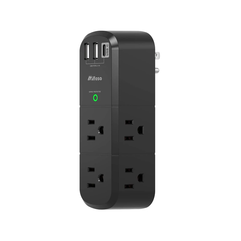 Mifaso Protector Extender - 6 AC + 3 USB (1 C) Rotating Plug 2 Pack