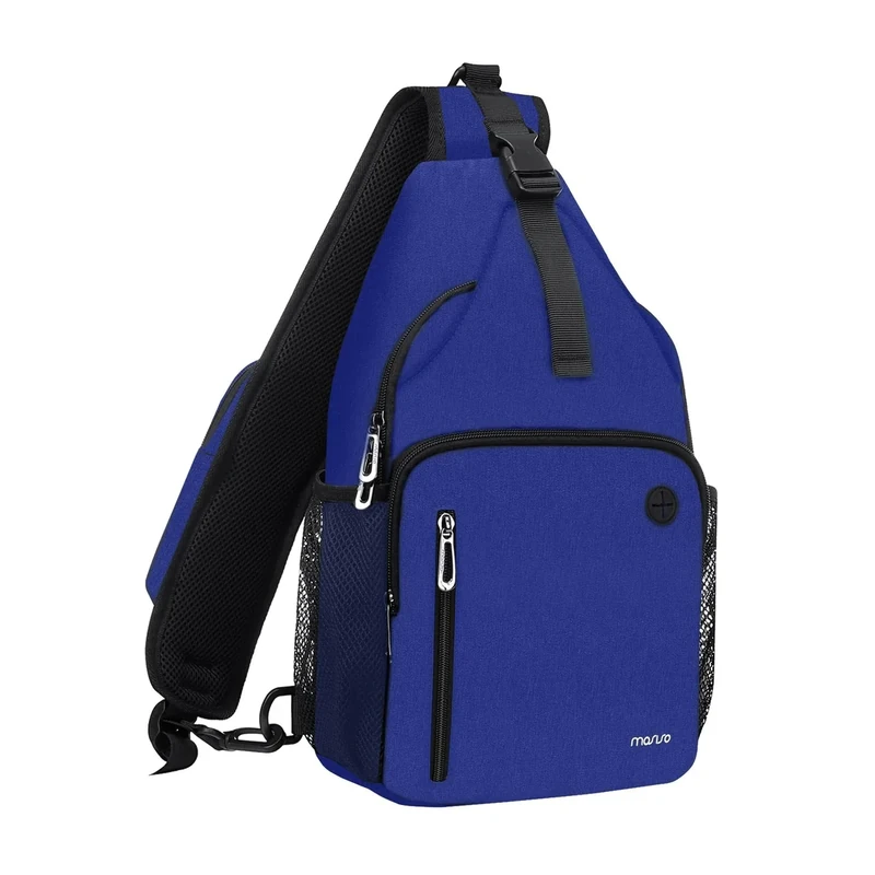 MOSISO Sling Backpack Bag, Crossbody Shoulder Bag Travel Hiking Daypack Chest Bag with Front Square Pocket&USB Charging Port, Royal Blue