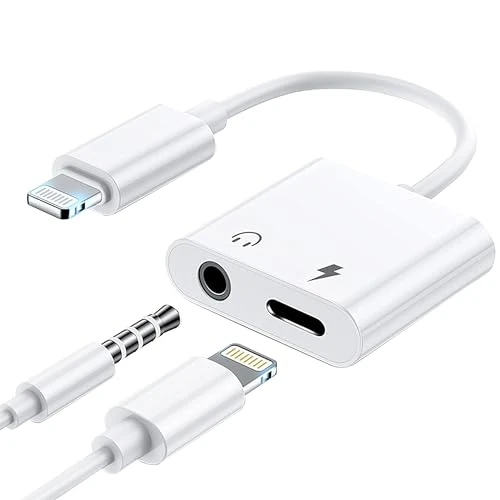 LIEZHUA Lightning to 3.5mm Headphones Dongle Jack Adapter for Phone, 2 in 1 Charger + Aux Audio Splitter Adapter Compatible with Phone 14/13/12/11/XS/XR/8/7/6 White