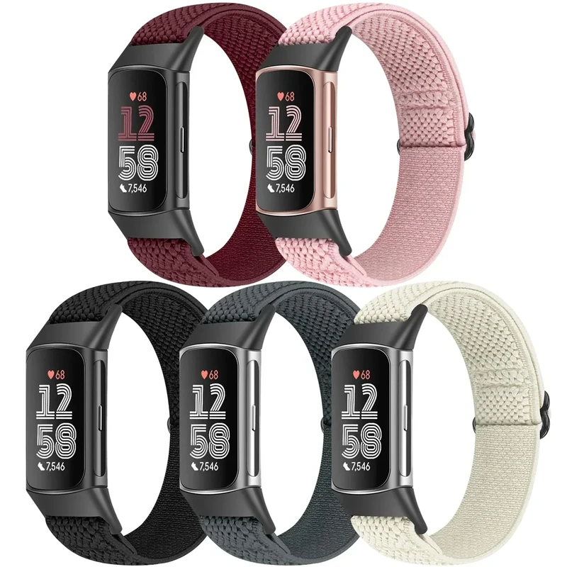 Bcuckood 5 Pack Elastic Nylon Bands for Fitbit Charge 5/6- Sport Strap