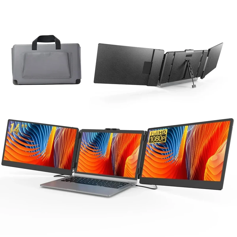 ALLVIA 14" 1080P IPS Monitor - Triple Screen, Type-C/HDMI/USB-A