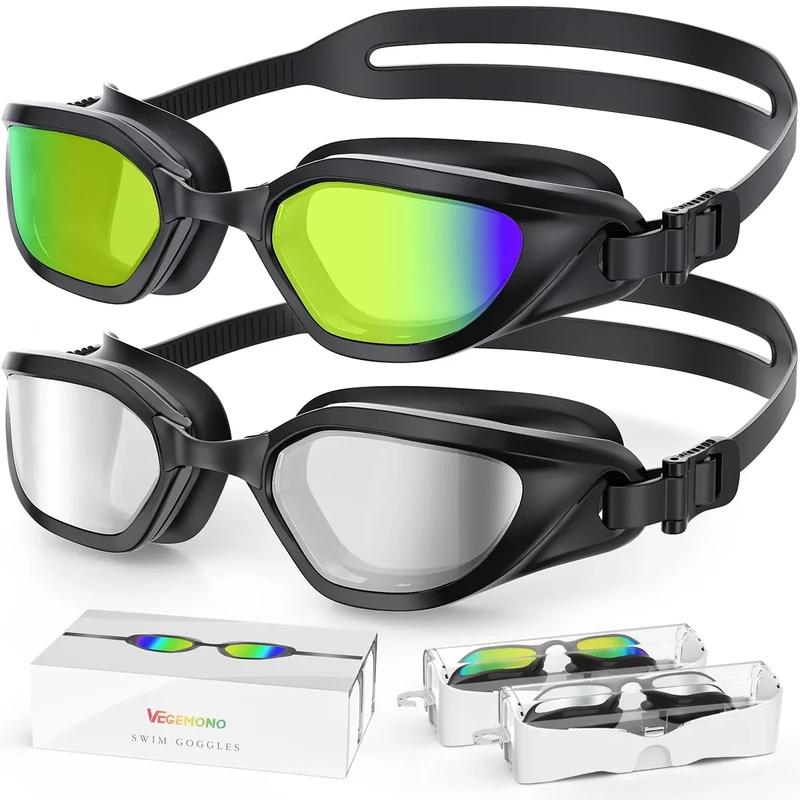 Vegemono Swim Goggles, Unisex Adult Swimming Goggles Anti Fog Anti UV No Leakage Wide View for Men Women Youth